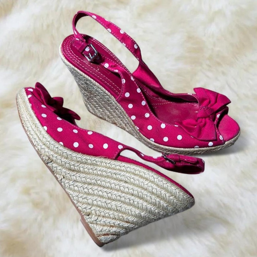 Zara Trafaluc Pink Polka Dot Bow Espadrille Wedge Sandals Y2K EU 40 US 9